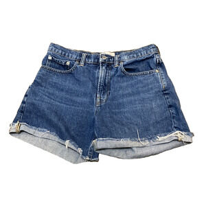 Everlane Denim Shorts Size 28 Frayed Hem Cotton/Elastane Mid Rise Dark Wash Blue